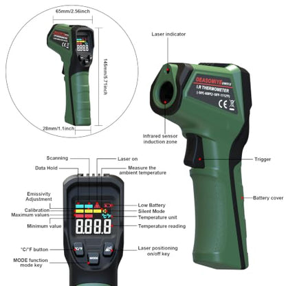 Infrared Thermometer Gun for Cooking Griddle,Grill,Oven,Fridge,A/C, Non Contact IR Thermometer Laser Temperature Gun with -58℉ to 1112℉,Color LCD,Cal Calibration, Adjustable Emissivity,Min Max Measure - color: Green