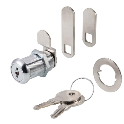 Cabinet Cam Locks Keyed Alike, 1-1/8” Cylinder Cam Locks for Tool Box RV Compartment Mailbox Vending Machine Drawer File Cabinet, Fits 7/8” Max Panel Thickness, Chrome Finish with 3 Cams and 2 Keys - size: 1-1/8 Inch