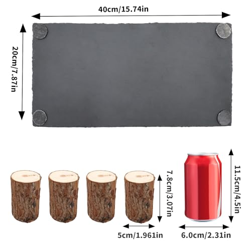 Bearded Dragon Basking Platform, Slate Rocks for Reptiles with Wooden Pile, Leopard Gecko Hides and Caves, Reptile Tank Accessories for Bearded Dragons, Geckos, Ball Pythons, Tortoise (Black, Large) - size: Large