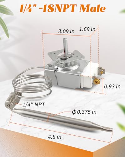 1175 Thermostat RX-1-36, 60125401 Thermostat Fit for Pitco Imperial 1175 Royal Range 3113, 1/4" Thread Mpt Stuff Box 200-400F - size: 1/4