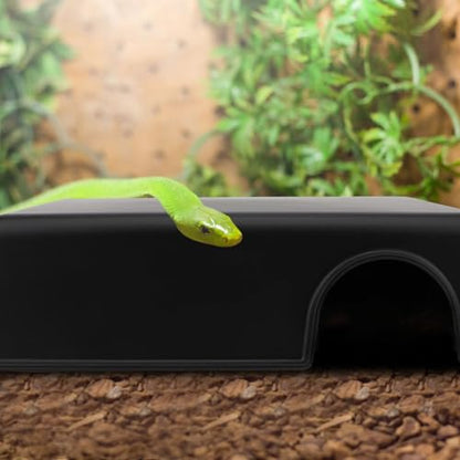Hypeety Reptile Hide Box Small Animal Hide Cave for Snakes Lizards Geckos | Durable, safe material, smooth surface, maintain humidity, easy to clean, provides secure hiding space, balck, 1 pack, M