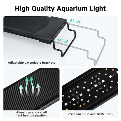AQQA LED Aquarium Light, 24/7 & DIY Mode Full Spectrum Fish Tank Light | Adjustable Timer/Brightness, Extendable Bracket Aquarium Plant Light, Memory Function, IP68 Waterproof, for 18–24 Inch Tank - size: For 18-24 inch fish tank