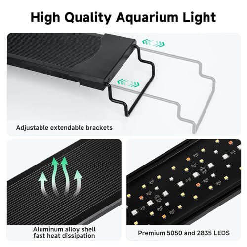 AQQA LED Aquarium Light, 24/7 & DIY Mode Full Spectrum Fish Tank Light | Adjustable Timer/Brightness, Extendable Bracket Aquarium Plant Light, Memory Function, IP68 Waterproof, for 48–55 Inch Tank - size: For 48-55 inch fish tank