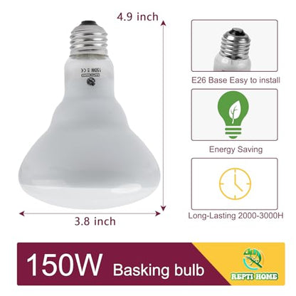150W Reptile Heat Lamp Bulb,Basking Spot Lamp Bulb for Reptiles & Amphibians，Reptile Daylight Heat Bulb for Bearded Dragon, Lizard, Turtle - size: 150*1