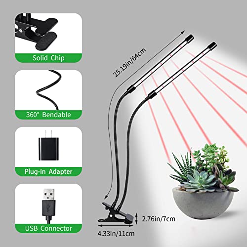Grow Lights for Indoor Plants, Upgrade 84 LEDs Clip Plant Lights, Full Spectrum LED Plant Growing Lamps with Flexible Gooseneck, 3/9/12H Timer, 3 Spectral Modes, 10 Dimmable Levels (2 Head 1 Pack) - size: 2 Head 1 Pack