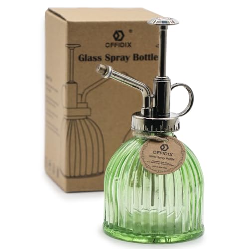Glass Plant Mister, Vintage Style Spray Bottle 6.7oz Light Green | 6.3" Tall, Spritzer Bronze Plastic Top Pump, 200ml One Hand Watering Can Indoor, Glass Spray Bottle for Garden Small Plant - color: F-Light Green