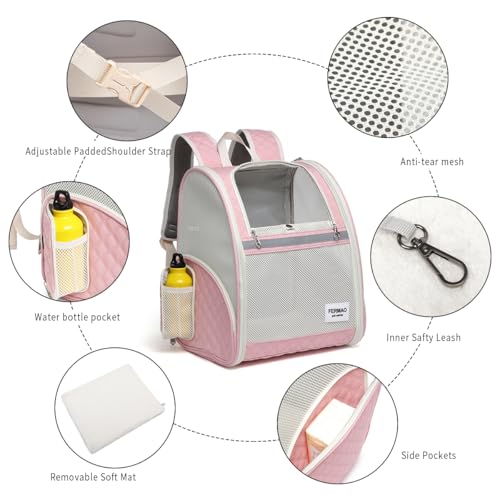 Cat Backpack Carrier for Small Dogs and Medium cat Puppy Kitten Bunny Pet Carrier Backpack Collapsible with Fully Ventilated Mesh with Safety Leash (Pink, 12.9" L x 10.62" W x 15.5" H - M) - color: Pink, size: Medium