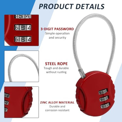 Litoexpe 8 Pcs Combination Cable Lock 8 Colors | 3-Digit Code, Steel Cable, for Backpack, Suitcase, and Luggage - color: 8 Colors