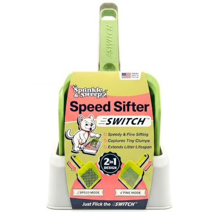 Sprinkle & Sweep: Speed Sifter Switch - Cat Litter Scooper, 2-in-1 Design: Speedy & Fine Modes, Washable Base Stand, Heavy Duty Pet Waste Removal Tool