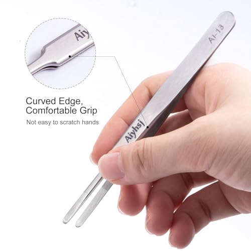 Precision Tweezer, Upgraded Flat Tip Round, High-end Stainless Steel | Tweezers for Craft, Electronics, Laboratory Work, Also Great Precision for Hair and Ingrown Hair Removal - style: Flat Tip Round (4.72in)