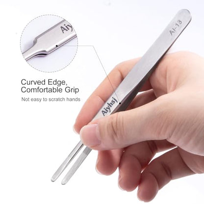 Precision Tweezer, Upgraded Flat Tip Round, High-end Stainless Steel | Tweezers for Craft, Electronics, Laboratory Work, Also Great Precision for Hair and Ingrown Hair Removal - style: Flat Tip Round (4.72in)