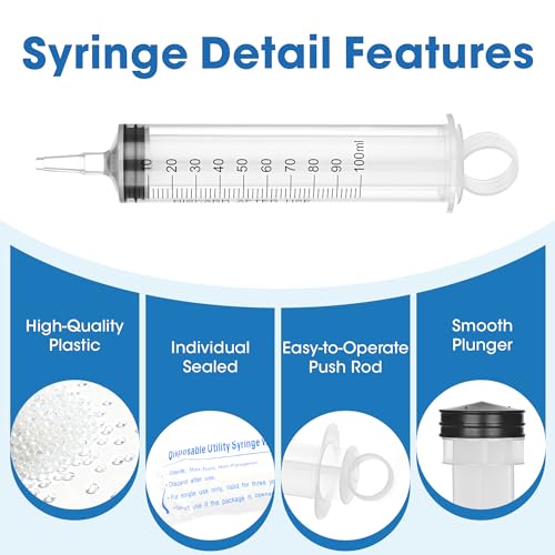 100mL Plastic Syringe for Liquid - 3 Pack Large Syringes with Adapter for Scientific Labs, Feeding, Oil Filling, Individually Wrapped - style: 100mL