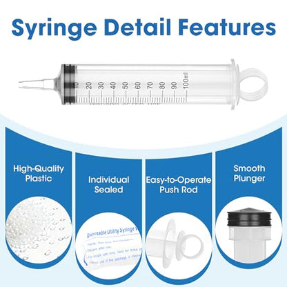 100mL Plastic Syringe for Liquid - 3 Pack Large Syringes with Adapter for Scientific Labs, Feeding, Oil Filling, Individually Wrapped - style: 100mL