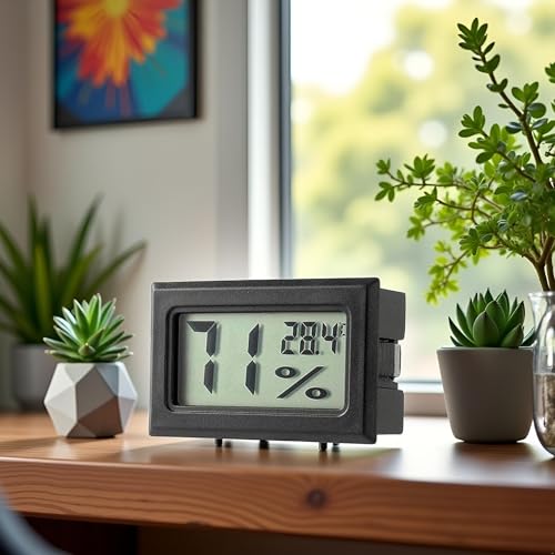 Black Mini Compact Digital Hygrometer,Mini Thermometer Hygrometer,Indoor Humidity Meter,Temperature and Monitor for Bed Room, Pet Reptile, Plant, Greenhouse Indoor Thermometers