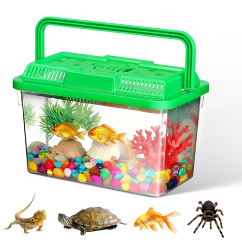 YARNOW Portable Mini Plastic Fish Tank Clear Terrarium for Betta Fish Turtles and Reptiles Stylish Handheld Aquarium with Design for Pet Care and Observation