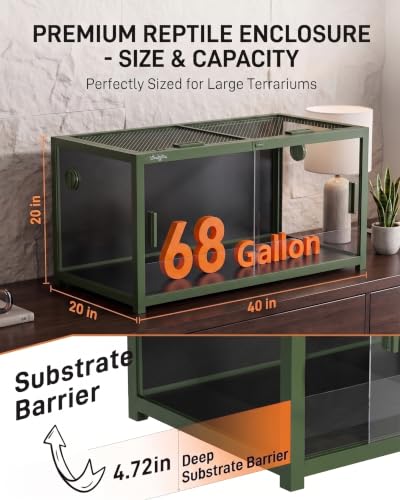 68 Gallon Reptile Tank, Reptile Enclosure Front Sliding Door | Stackable ventilation reptile terrariums Tank anti-escape locks and no-fingerprint handles maximizes UVB transmissionn - color: Green, size: 68 Gallon