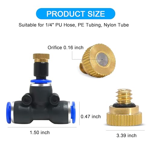 POCKET PANDA Mister Nozzle Replacement Kit, 10 Pcs Outside Brass Mist Nozzles & Tees for 1/4'' Hose, Outdoor Water Misting Cooling System Sprinkler Parts for Patio,Backyard,Garden,Greenhouse,Umbrella - color: Black