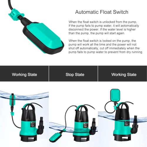 Prostormer 1HP 3700GPH Submersible Sump Pump with Automatic Float Switch | Green Water Pump, Draining Transfer Clean & Dirty Water, for Pools/Ponds/Gardens/Flooded Cellars/Aquariums/Irrigation - color: Green