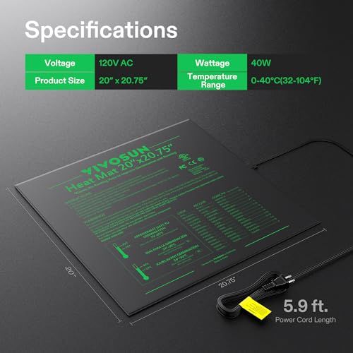 VIVOSUN Durable Waterproof Seedling Heat Mat 20" x 20.75" UL & MET-Certified Warm Hydroponic Heating Pad for Germination, Indoor Gardening, Greenhouse - size: 20"x20.75"