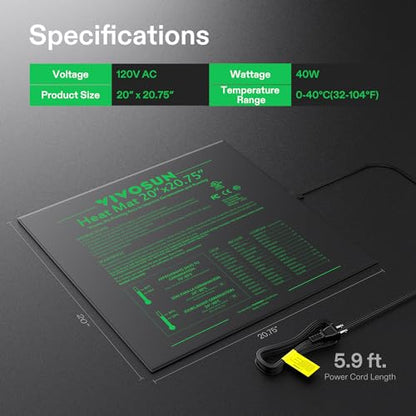 VIVOSUN Durable Waterproof Seedling Heat Mat 20" x 20.75" UL & MET-Certified Warm Hydroponic Heating Pad for Germination, Indoor Gardening, Greenhouse - size: 20"x20.75"
