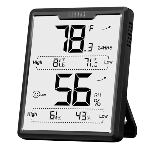 DOQAUS Hygrometer Indoor Thermometer, Temperature Humidity Meter, Black | 3.4in Large LCD Display, Temp Humidity Monitor with Max Min Records for Home, Bedroom, Baby Room, Office, Greenhouse - color: Black