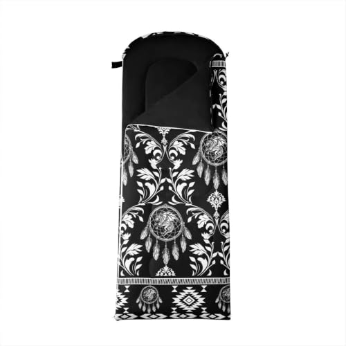 Erosebridal Longhorn Cow Skull Gothic Witchy Damask Sleeping Bag for Kids Camping Blanket for Hiking Travel Hunting Sleep Bag - color: Black and White Dragon Dream Catchers