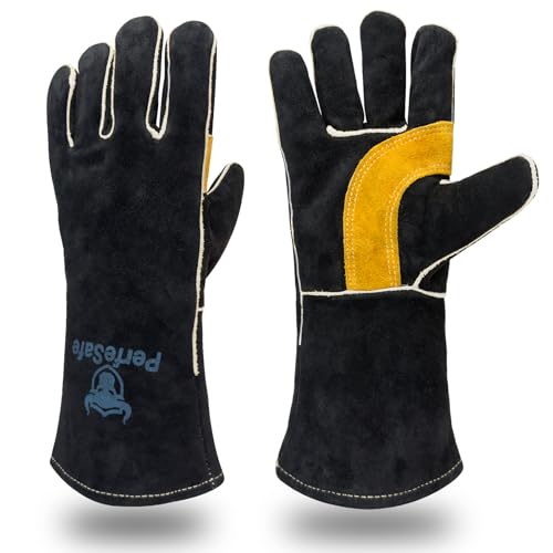 Welding Gloves Heat Resistant Leather Fireproof Gloves 14in Black | Welders Gloves for MIG TIG Stick, Grill Gloves Mitts for BBQ,Oven,Forge,Fireplace,Fire Pit,Furnace,Wood Stove,Dry Ice,Baking - color: 14 Inches Black