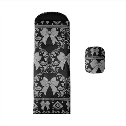 Erosebridal Longhorn Cow Skull Sleeping Bag for Kids Goth Witchy Damask Camping Blanket for Hiking Travel Hunting Sleep Bag - color: Black Aesthetic Bow