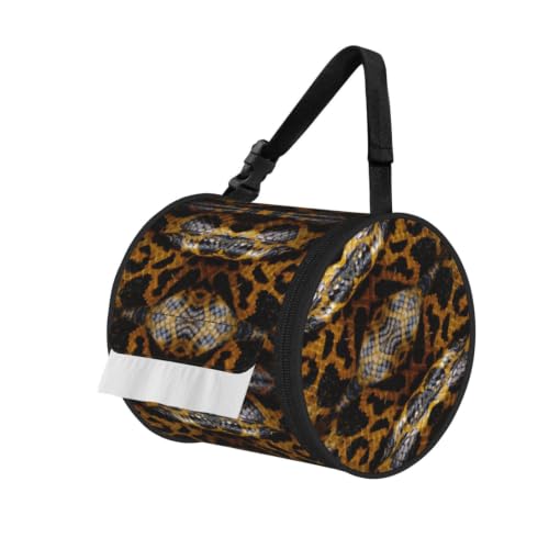 Yellow Snake Print Cylinder Tissue Box Cover Tissue Holder for Bathroom Foldable Car Tissues Box for Home Office