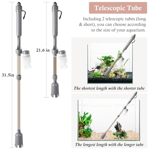 Aquarium Vacuum Gravel Cleaner, Battery Fish Tank Water Changer, Removable Vacuum Sand Washer for Fish Tank Cleaning Water Changing Sand Washing, Adjustable Telescopic Pole