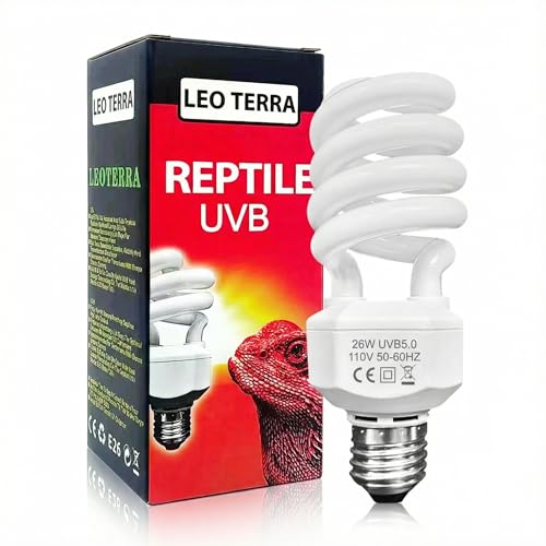 Leoterra 26W 5.0 Reptile UVB Light Bulb, Tropical UVA/UVB Full Spectrum Lamp for Green Anoles, Blue-Tongued Skinks & Leopard Geckos Large Terrarium, Last Long and Stable Output(E26 110V) - size: 26w 5.0