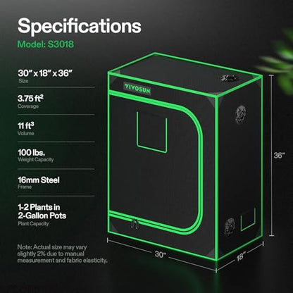 VIVOSUN 30"x18"x36" Small Grow Tent Mylar Tent 3D Printer Enclosure | Multi-Use Grow Tent, Heavy-duty Zippers, 100% Reflective Mylar Interior, Observation Window - size: 30"x18"x36"