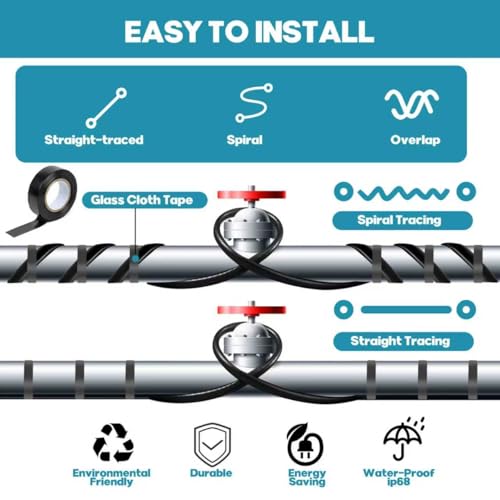 3FT-160FT Heat Tape for Water Pipes,Heating Cable for Pipe (100FT) | Freeze Protection,Water Pipe Insulation/Roof Snow De-Icing,Deicing Heating Cable,with Mounting Buckle - style: 100FT