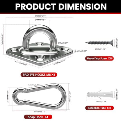304 Stainless Steel Pad Eye Snap Hook,M8 Ceiling Hook 1200Lb,8Pcs | Hanging Kit with Screws for Hammock Chair Swing, Yoga Gym Equipment, Sun Shade Sail, Plant Hangers & Marine Boat Hardware - size: 3.15 inch, style: Rhombus