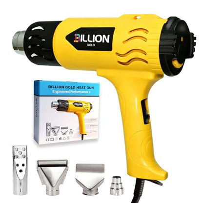 1800W Heat Gun, 100℉ to 1200℉ Heat Shrink Gun with 4 Nozzles | Variable Hot Air Gun with 2 Wind Speeds & 5 Temp Settings, 4 Nozzles For Crafts, Shrink Tubing, DIY Projects & PVC Bending - color: Yellow-4