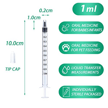 1ml Syringe for Liquid, Oral, Scientific Labs, Measurement, Dispensing, with Cap- 3 Pack 1ml Syringes - style: 1 ml