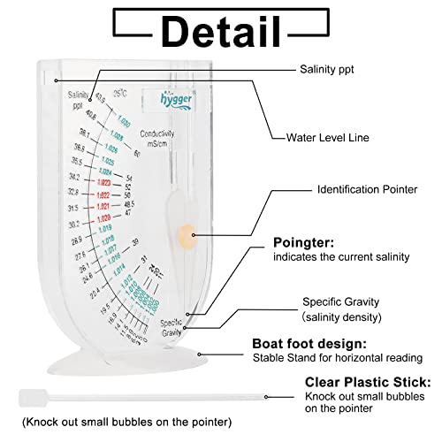 hygger Salinity Tester, Transparent Acrylic Aquarium Hydrometer Sea Specific Gravity Test Salinity Meter for Fish Tank Pond Water Saltwater Freshwater, Accurate Automatic Hydrometer