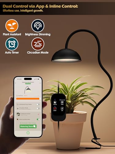Smart Grow Light for Indoor Plants, Full Spectrum Plant Grow Light | 10W LED Plant Light with 3/9/12 Timer, Smart APP&in-line control, 10 Dimming Levels, Height Adjustable Grow Light with Base - color: Black