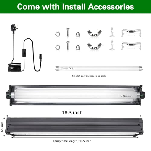 T8 UVB Reptile Light Fixture HO UVB Bulb Lighting Combo Kit with 18 Inch 15 Watt UVB 10.0 Fluorescent Bulb,Reptile Strip Light UVA UVB Desert Lamp Pet Habitat Light for Reptiles Amphibian-T8 15W G13 - style: T8/15W Reptile UVB Light Kit(18In Bulb*1)