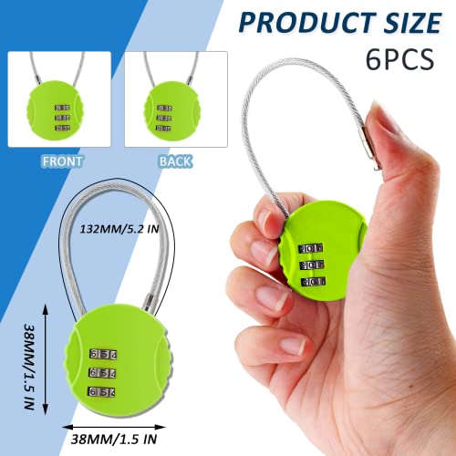 Litoexpe 6 Pcs Combination Cable Lock 6 Colors | 3-Digit Code, Waterproof Steel Cable, 13.5cm Length, for Backpacks and Luggage - color: Black, Silver, Red, Blue