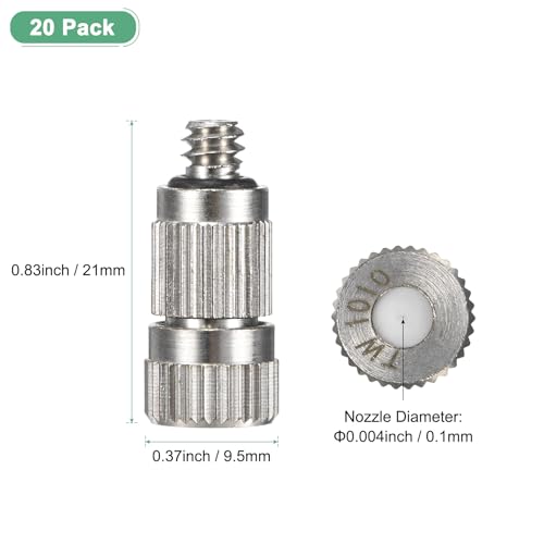 M METERXITY 20-Pack Brass Misting Nozzles, 0.004"/0.1mm Orifice Mister Nozzles Brass, High Pressure Spray Misting Nozzle Head for Outdoor Cooling System/Greenhouse/Landscaping [3/16] - size: 0.1mm