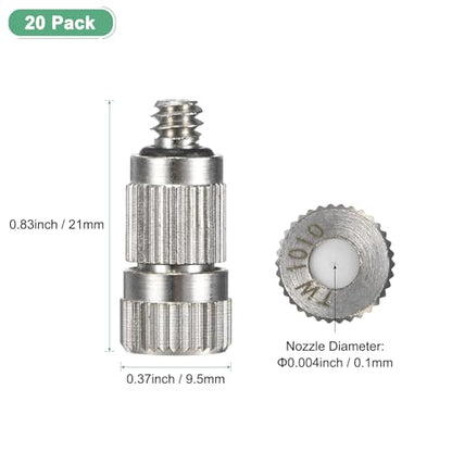 M METERXITY 20-Pack Brass Misting Nozzles, 0.004"/0.1mm Orifice Mister Nozzles Brass, High Pressure Spray Misting Nozzle Head for Outdoor Cooling System/Greenhouse/Landscaping [3/16] - size: 0.1mm