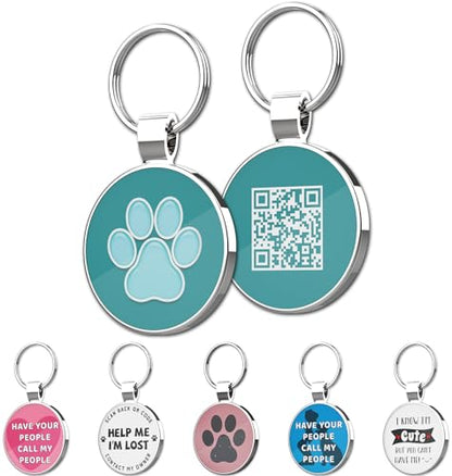 MYLUCKYTAG QR Code Pet ID | Personalized Dog & Cat Collar Tag | Online Profile with Instant Scanned Location Alert Email - style: Blue Paw