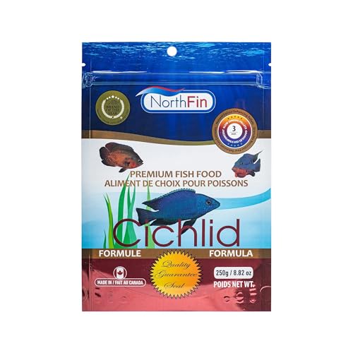 Northfin Cichlid Fish Food, Slow-Sinking Pellets, 3mm, 250g | Cichlid Formula; slow-sinking pellets for carnivorous & omnivorous cichlids; whole Antarctic krill meal; crafted in Canada - size: Net Wt: 250g, style: 3mm