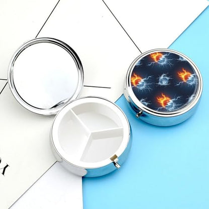 Compact Pill Box, Ice Water Fire Flame Basketball Round Waterproof Case, Travel Organizer for Supplements, Purse Pocket Container for Daily Office Use - color: Style (618)