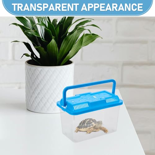Small Turtle Tank with Lid and Plastic Aquarium Box Portable Handheld Fish Bowl for Reptiles and Hamster Transport in Medium Blue with Fish Pattern