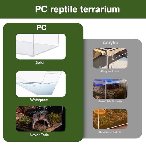 Tarantula Enclosure Spider Terrarium Hermit Crab Tank Starter Kit | Large Escape Proof PC Reptile Habitat 11.8" x 7.87" x 5.9" Full View for Isopods Bug Insect Frog Gecko Snails - size: L-Starter Kit