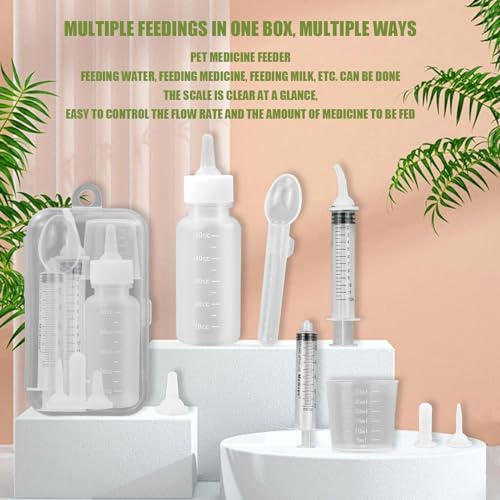 Suxgumoe Pet Feeding Bottle Set, Feeding Silicone Nipple with Bottle and Syringes, Reusable Pet Nursing Kits Feeding Tools for Rabbits, Small Animals (1 Bottle+3 Nipples+2 Syringes + 1 Cup+ 1 Spoon) - color: 1 Bottle+3 Nipples+2 Syringes + 1 cup+ 1 spoon