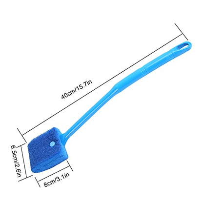 Aquarium Cleaning Brush, Double Sided Sponge Brush with Long Handle Seaweed Scraper for Aquarium with Hanging Holes for Aquarium Acrylic Glass(Blue)