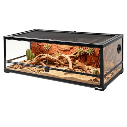 REPTI ZOO Full Glass 35 Gallon Reptile Tank, Front Opening Wide & Low Reptile Terrarium 36" x 18"x 12" for Lizard Gecko Tortoise Snake, Top Screen Ventilation & Anti Escape Lid